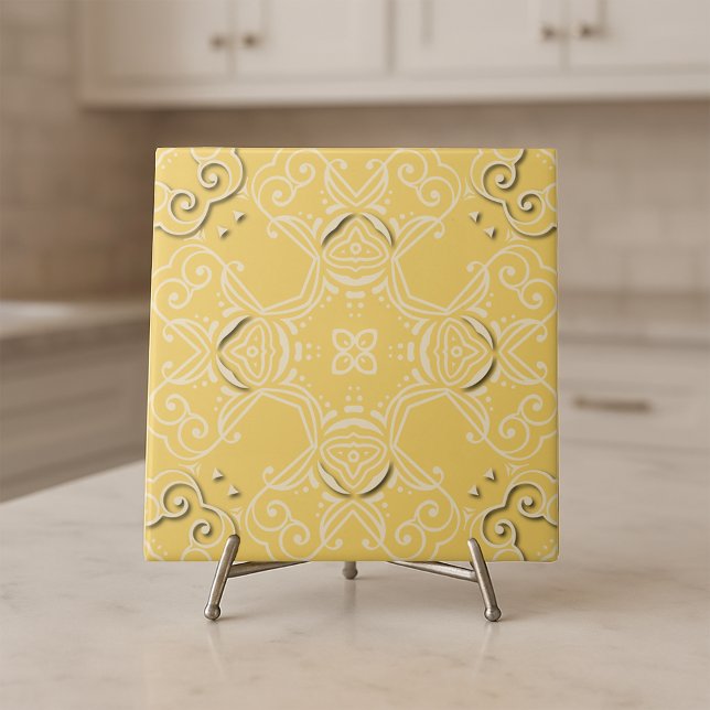 Vintage Yellow Damask Baroque Antique Pattern Tile (Creator Uploaded)