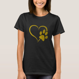 vintage yellow Dog Paw Print heart For Dogs T-Shirt