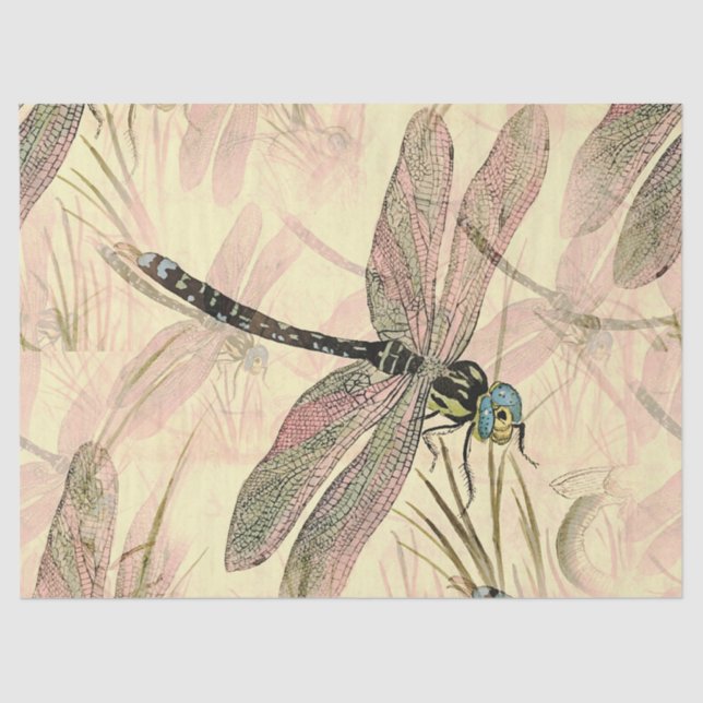 Vintage Yellow Dragonfly Design Decoupage Tissue Paper (Front)