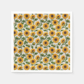 Vintage Yellow Embroidered-Look Sunflower Pattern Napkin