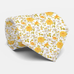 Vintage Yellow Floral And Leaves Seamless Wedding Tie