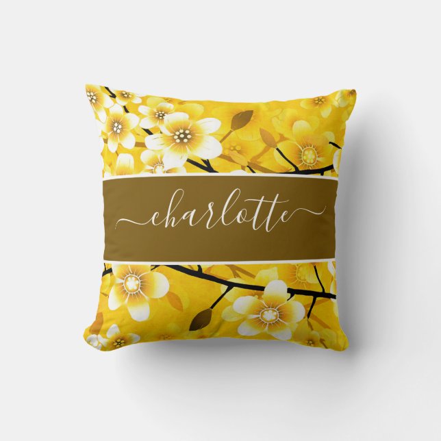 Vintage Yellow Floral Botanical Throw Pillow (Front)