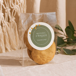 Vintage Yellow Floral Elegent Green Rustic Classic Round Sticker