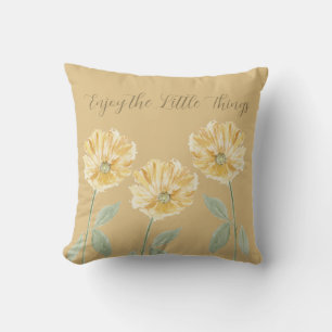 Vintage Yellow Floral Enjoy the Little Things Throw Pillow