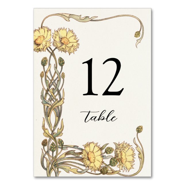 Vintage Yellow Floral Frame Table Number (Front)