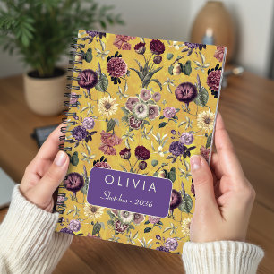 Vintage Yellow Floral Monogram Pattern Notebook