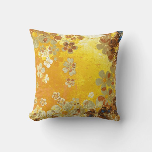Vintage Yellow floral pattern Throw Pillow (Front)