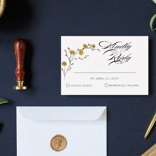 Vintage Yellow Floral Rustic Wedding RSVP Enclosure Card