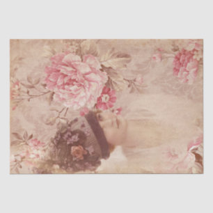 Vintage Yellow Floral Woman in Hat Shabby Chic Tissue Paper