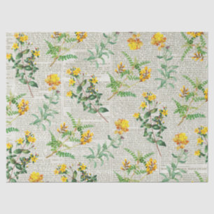 Vintage Yellow Flowers on Newspaper Decoupage Tissue Paper