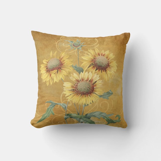 Vintage Yellow Gaillardia Flowers Throw Pillow (Front)