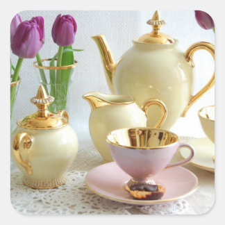 Vintage yellow, gold and pink Tea/Coffee stickers