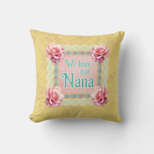 Vintage Yellow Gold Damask Pink Rose Personalized Throw Pillow