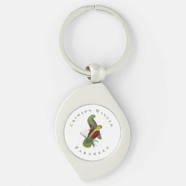 Vintage Yellow Green Red Crimson Winged Parakeet Keychain (Front)