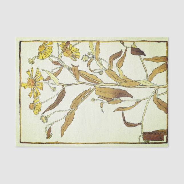 Vintage Yellow Helenium Block Print Tissue Paper (Front)