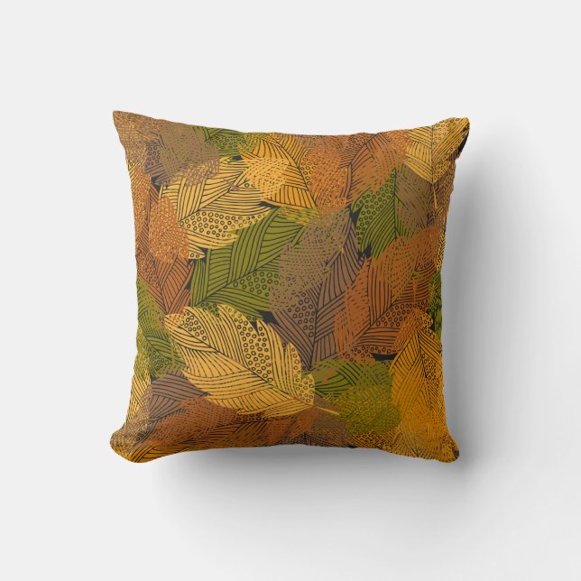Vintage Yellow: Leafy Dark Elegance. Throw Pillow (Front)