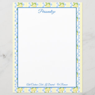 Vintage Yellow Lemon and Blue Floral Personalized