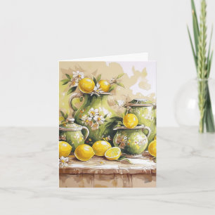 Vintage Yellow Lemon Still Life Floral Blank Note Card