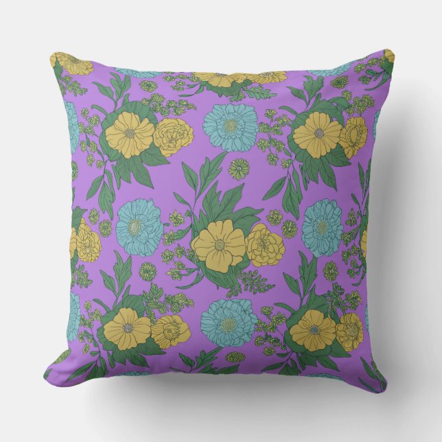 Vintage Yellow & Mint Botanical Design Throw Pillow (Front)