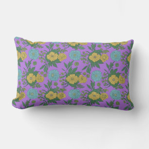 Vintage Yellow & Mint Flower Design" Lumbar Pillow