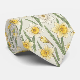 Vintage Yellow Narcissus Flowers on Ivory Tie