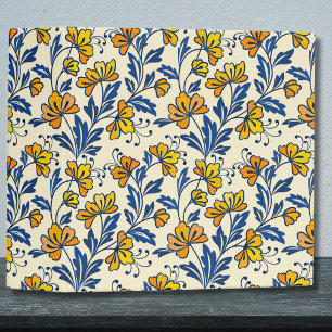 Vintage Yellow Orange Folk Floral Blue Leaf Binder