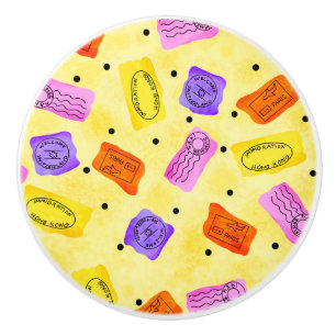 Vintage Yellow Passport Stamps Name Personalized Ceramic Knob