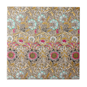 Vintage yellow pink William Morris's Corncockle Tile