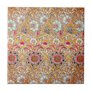 Vintage yellow pink William Morris's Corncockle Tile