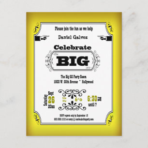 Vintage Yellow Playbill Birthday Party Invitations