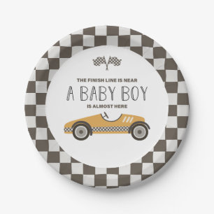 Vintage Yellow Race Car Baby Shower Paper Plate