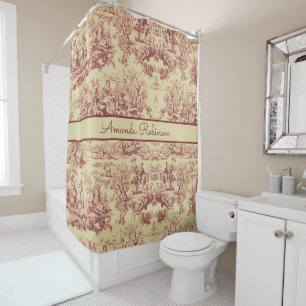 Vintage Yellow Red Toile De Jouy Lake Monogram