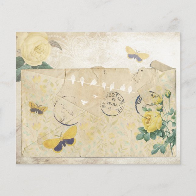 Vintage Yellow Rose & Butterfly Scrapbook Paper (Front)