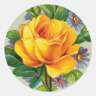 Vintage Yellow Rose Classic Round Sticker