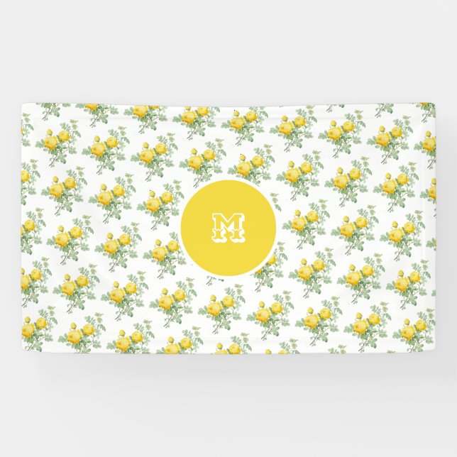 Vintage Yellow Rose Floral Elegant Banner (Horizontal)
