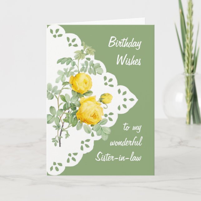 Vintage Yellow Rose Flower Sister-in-law Card (Front)