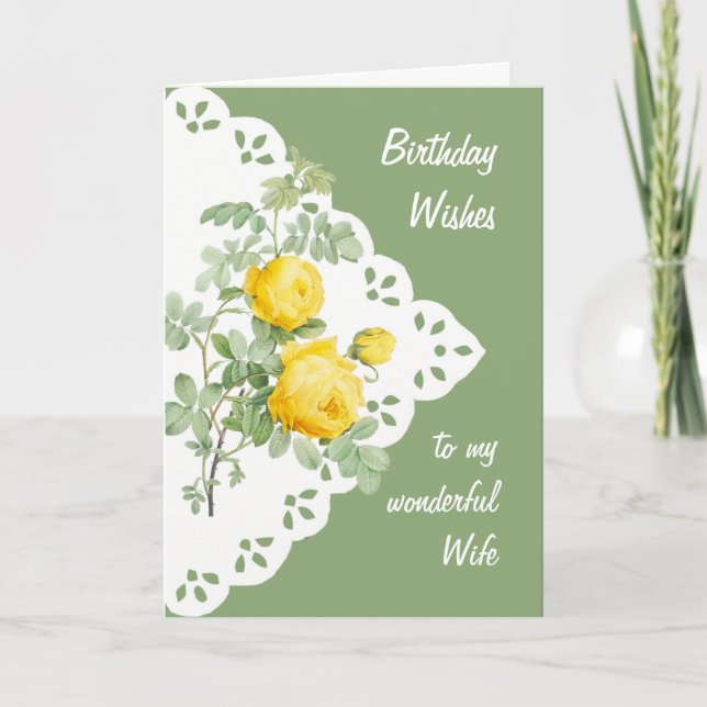 Vintage Yellow Rose Flower Wife Card (Front)