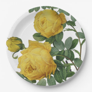 Vintage yellow rose painting paper plate