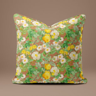 Vintage Yellow Rose Pillow in Dusty Blush