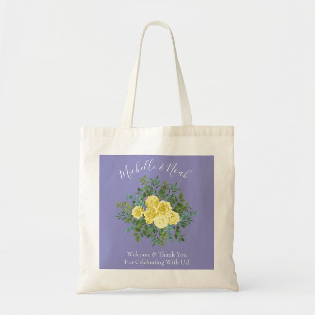Vintage Yellow Rose Wedding with Periwinkle Tote Bag (Front)