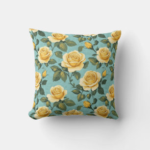 Vintage Yellow Roses - Elegant Botanical Design Throw Pillow