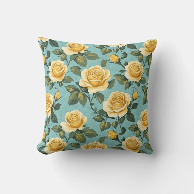 Vintage Yellow Roses - Elegant Botanical Design Throw Pillow (Front)