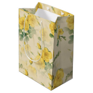 Vintage Yellow Roses Gift Bag Elegant Floral