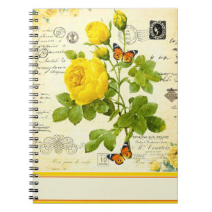vintage yellow roses notebook
