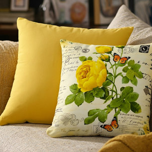 vintage yellow roses throw pillow
