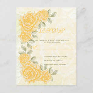 Vintage yellow roses wedding RSVP response card