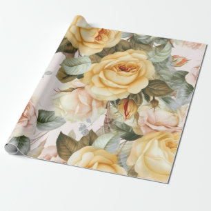 Vintage Yellow Roses Wrapping Paper