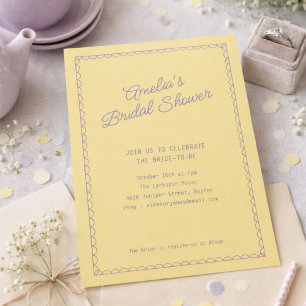 Vintage Yellow Scalloped Doodle Bridal Shower Invitation