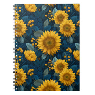 Vintage Yellow Sunflower Blue Floral Pattern Notebook