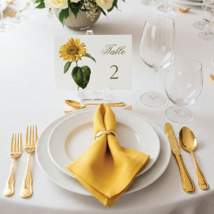 Vintage Yellow Sunflower Botanical Table Number